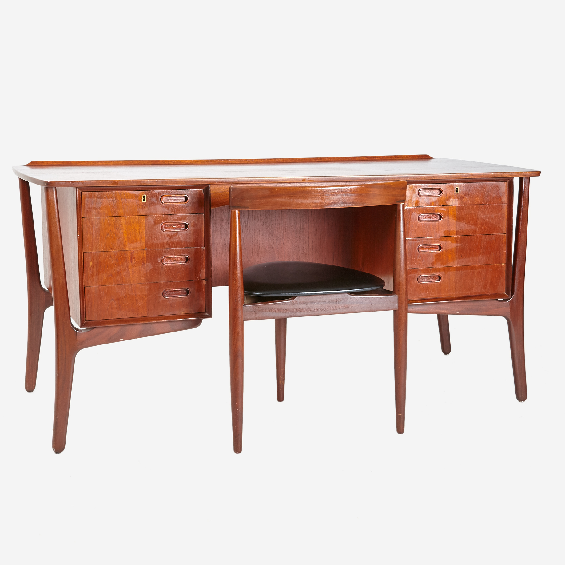 Teakschreibtisch mit acht Schubladen | Möbel Zürich | Vintagemöbel