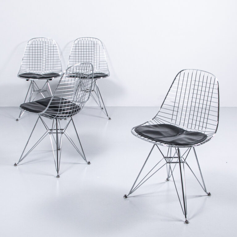 Wire Chair DKX5 Stuhl mit Sitzkissen von Eames für Vitra (4 Stk