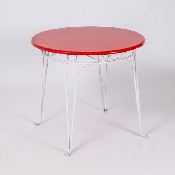 Jugendstil Gartentisch rund, rot, neu pulverbeschichtet Gartentisch
