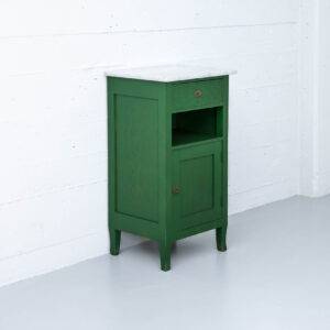 Grüner Nachttisch mit Marmorplatte Nachttisch Grüner Nachttisch mit Marmorplatte Nachttisch