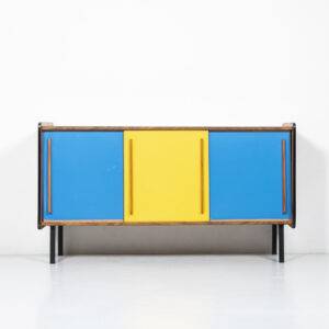 Blau gelbe Schiebetürkommode Kommode