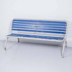 Blaue Gartenbank mit Patina, klappbar Gartenbank