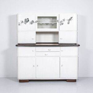 50er Jahre Küchenbuffet, handbemalt und graviert Küchenschrank