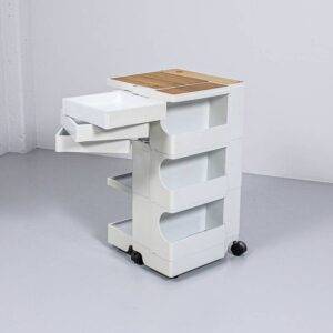 Boby Trolley by Joe Colombo, weiss Couchtisch